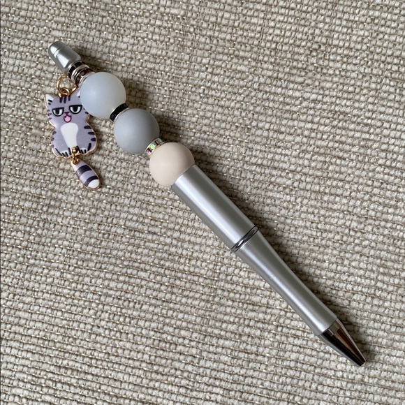 Handmade Other - Grey Cat Charm Pen (Tail “wags”)